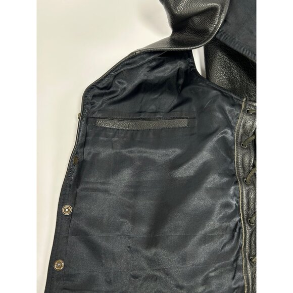 CLASSIC LEATHER Black Vest Men 46/XL-XXL Button VNeck Side Laces Western Cowboy - Picture 9 of 12
